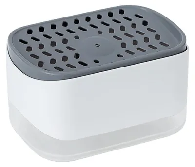 Image de Distributeur de savon de cuisine, distributeur 2 en 1 pour savon, liquide vaisselle et éponge, réservoir rechargeable pour la cuisine, la salle de bains, la buanderie, le liquide vaisselle et l'évier, blanc