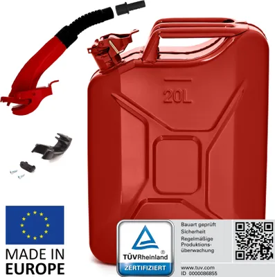 Produktbild von BW® Kraftstoffkanister Metall Benzinkanister 20 Liter mit Ausgießer - Rot RAL 3000 - UN-Zulassung - Hergestellt in Europa