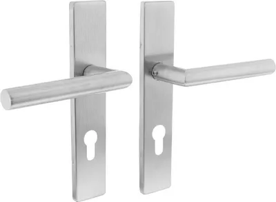 Produktbild von Türklinke 90° Winkel auf eckigem Schild m. PZ-L.