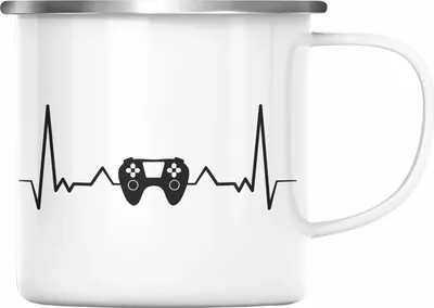 Produktbild von Trendation - Gamer Herzschlag Emaille Tasse Geschenkidee Gamer Jungs (Silber)