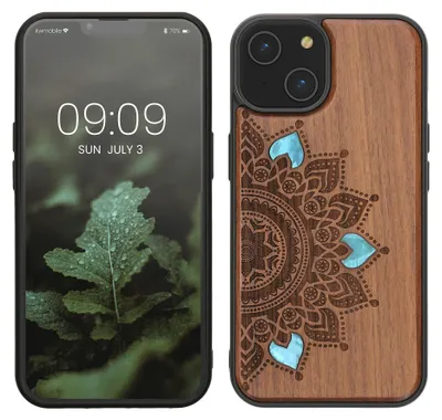 Produktbild von kwmobile Handyhülle für Apple iPhone 14 Hülle Holz - Case mit TPU Bumper - Stoßfestes Hardcase - Schutzhülle Cover in Dunkelbraun