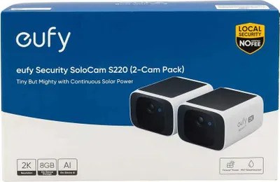 Productafbeelding van Eufy SoloCam E220 - Netwerkbewakingscamera - Voor buitengebruik - Weerbestendig - Kleur (dag en nacht) - 2K - Audio - Draadloos - Wi-Fi - 2,4 GHz radio (verpakking met 2 stuks)