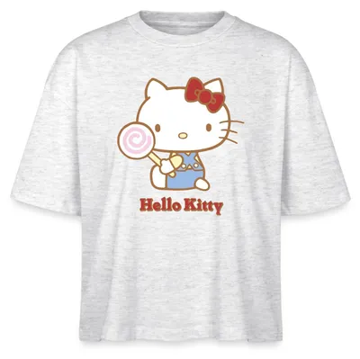 Produktbild von Spreadshirt Hello Kitty Mit Lollipop Boxy Shirt Damen, M, Weiß meliert
