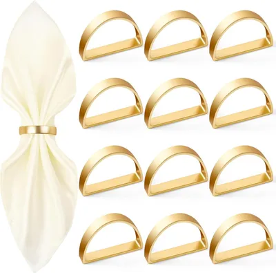 Produktbild von 12 Stück Goldene Servietringe, Halbrunde Goldene Serviethalter Spangen, Tafeldekoration, Hochzeit, Feier, Ostern