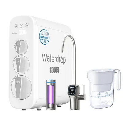 Image de Système de filtration d'eau par osmose inverse Waterdrop WD-G3P800, comprenant 1 carafe filtrante pour réfrigérateur Elfin WD-PT-05W