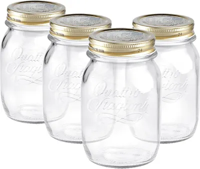Produktbild von 4x Klar 500ml Quattro Stagioni Glasshalterung Gläser - Luftdichtschraube Deckel Aufbewahrung von Mason -Marmeladenbehälter Set - von Bormioli Rocco
