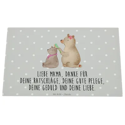 Produktbild von Mr. & Mrs. Panda Hackbrett Bär Kind - Grau Pastell - Geschenk, Bären, Schneidplatte, Muttertag, Mutter, Glas, Familie, schneidbrett, Glasschneidebrett, Schneidebrett Aus
