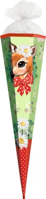 Produktbild von ROTH Schultüte groß Reh 85 cm eckig Rot(h)-Spitze Tüllverschluss Zuckertüte Schulanfang