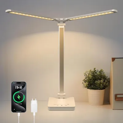 Immagine prodotto di Lampada da scrivania LED - Lampada da tavolo senza fili - Ideale per lettura e lavoro - Doppia testa regolabile - Batteria da 4000 mAh - Bianco