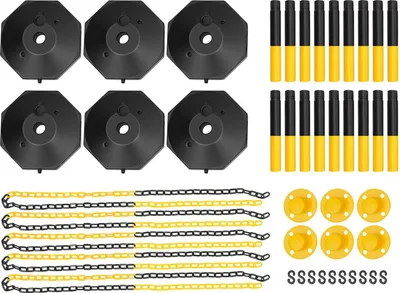 Image de Lot de 6 cônes de signalisation - Pylônes de sécurité avec chaîne - Base remplissable - Barrières pour chantier et parking