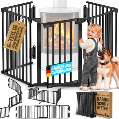 Produktbild von ELONEO Kaminschutzgitter, 75cm hoch, Ofenschutzgitter aus Metall mit Sicherheitsverschluss, Kinderschutz, Treppengitter, Türgitter, Hundegitter