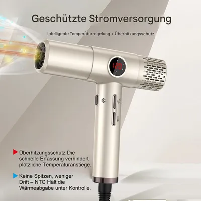 Produktbild von Haartrockner mit Diffusor, ultraleichter Hair Dryer mit intelligentem bürstenlosem Motor, für glänzendes, kräuselfreies Haar, 1800 W Leistung