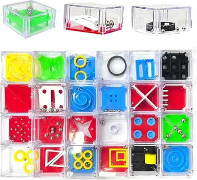 Productafbeelding van Mini-puzzelspellen - Set van 24 - 3D-kubus doolhof - Vaardigheidsspellen - Mini-puzzelballen