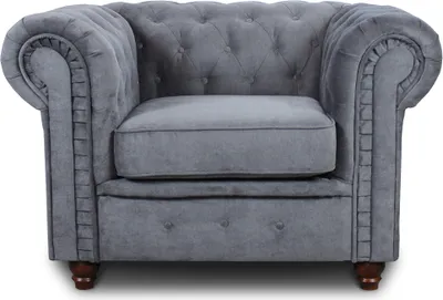 Produktbild von Sessel Chesterfield Asti - Couch, Couchgarnitur, Couchsessel, Loungesessel, Stühl, Holzfüße - Glamour Design (Grau (Capri 09))