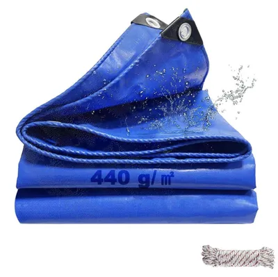 Productafbeelding van Afdekzeil voor vrachtwagens, plane, 440 g/m², waterdicht, met oogjes, 2x3 meter, zware kwaliteit, blauw
