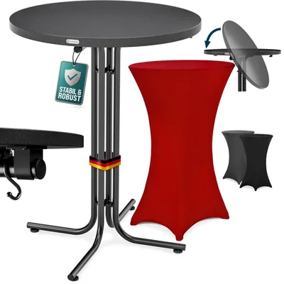 Produktbild von CASARIA® Stehtisch mit Husse 70 cm Klappbar Bordeaux-Rot Rund Holz Metall Pulverbeschichtet Wetterfest Hoch Set Hochzeit Bistrotisch Bar Party Tisch