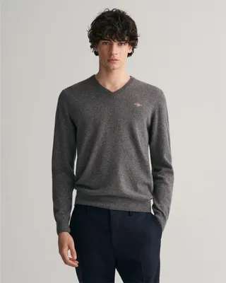 Image de Gant Superfine Lambswool Pull à col V Gris XL Homme Gris XL