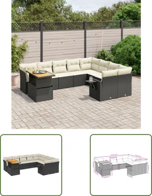 Produktbild von The Living Store 10-tlg. Garten-Sofagarnitur mit Kissen Schwarz Poly Rattan