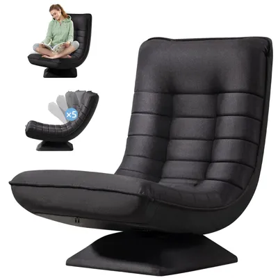 Produktbild von Happy Home Bodenstuhl verstellbare Rückenlehne 360° Drehbar Klappbar Gaming Sessel Wohnzimmer Relaxsessel Fernsehsessel Lesesessel Bodensessel Schwarz