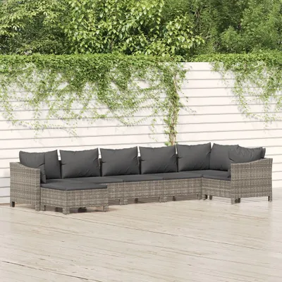 Produktbild von 7-tlg. Garten-Lounge-Set mit Kissen Grau Poly Rattan , Gartenmöbel-Sets Design 2024