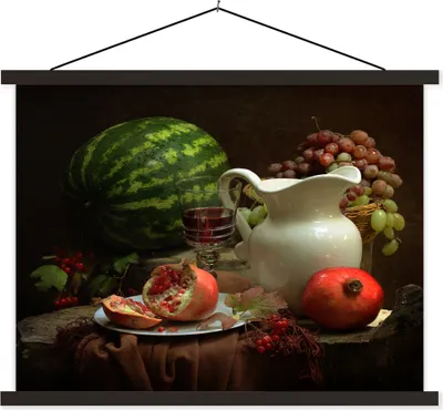 Produktbild von MuchoWow® Textilposter Stilleben - Melone - Obst 40x30 cm mit schwarzem Rahmen - Dekorationen