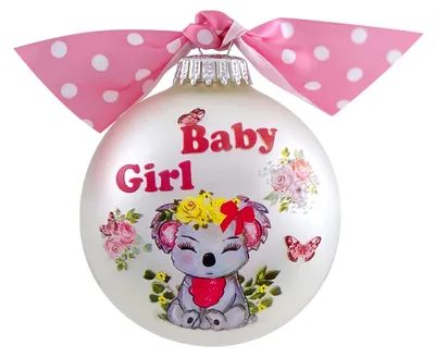 Produktbild von Krebs Glas Lauscha Christbaumkugel mit Schleife aus Glas, Motiv: Baby Koala Mädchen - ca. 8cm