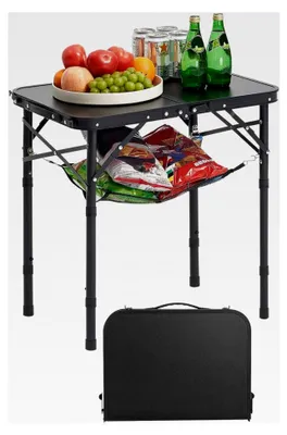 Produktbild von Klapptisch für verschiedene Anlässe, tragbarer Allzwecktisch 60 x 40 cm, höhenverstellbar (für 2-4 Personen) mit Tragegriff, Gartentisch für Partys, Picknick und Camping, Schwarz