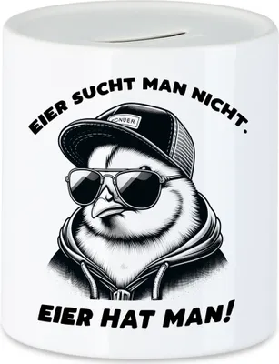 Produktbild von Eier sucht man nicht Eier hat man Cooles Küken Spardose - Humorvolle Idee