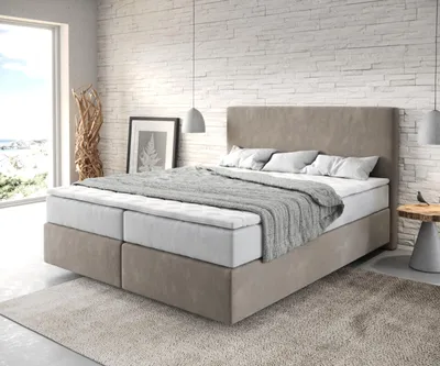 Produktbild von DELIFE Boxspringbett Dream-Well 160x200 cm Mikrofaser Beige mit TFK Matratze und Visco Topper