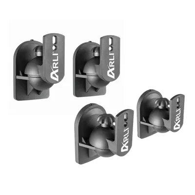 Four black speaker wall mounts are arranged in a group against a white background.