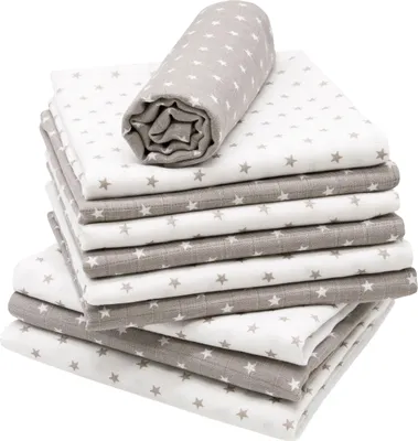 Produktbild von 10er Set Spucktücher, 100% Baumwolle, 80x80 cm, Sternemuster, weiß - grau