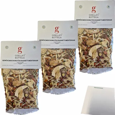 Produktbild von Gisellas Bottega Gewürzmischung für Spaghetti Mediterran 3er Pack (3x50g Packung) + usy Block