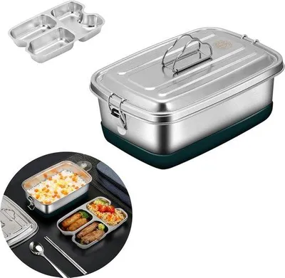 Produktbild von Famanu Lunchbox für Erwachsene - Bento Box 2000 ml - Edelstahl Brotdose mit Fächern