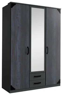 Image de Armoire Bochum à portes battantes 135 x 58 x 199 cm, graphite, imprimé numérique aspect acier / graphite / imprimé numérique aspect acier