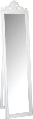 Produktbild von Casa Padrino Barock Standspiegel Weiss mit wunderschönen Barockrahmen und Ornamentaufsatz H. 180 cm - Handgefertigt