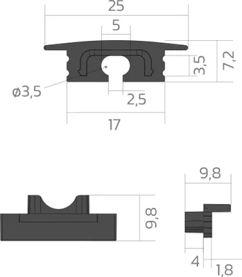 Obrázok produktu pre Bilton BLine E-S-IN01, koncovka, čierna, pre P-S-IN01 a C-S-01, s otvorom na kábel, 1 ks.