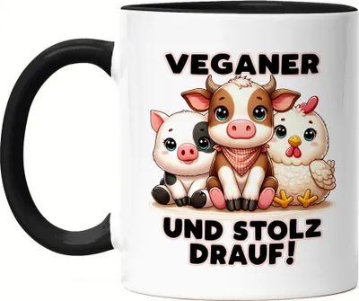 Produktbild von Veganer und stolz drauf Süße Tiere Tasse Schwarz - Fleischlos Glücklich Freude