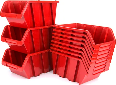 Produktbild von KISTENBERG 36er Set Stapelboxen Stapelbehälter Sichtlagerkasten Werkstattbox Rot 115x80x60 mm