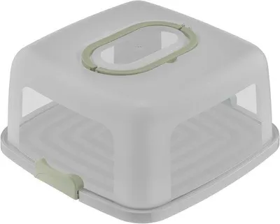 Produktbild von Famanu Tortenbox rechteckig, 37 x 33 cm, mit Tragegriff, Schneidehilfe, transparent & grün