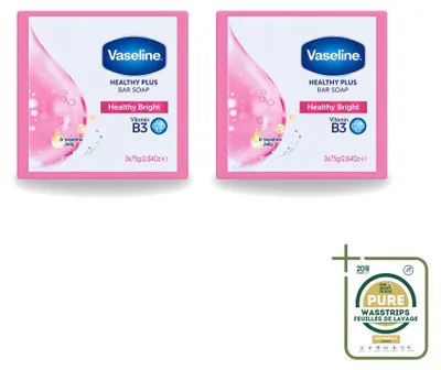 Produktbild von 2 x Vaseline Healthy Bright Seifenstück - Reinigend und pflegend - 75 g - Vorratspackung - 2 Stücke