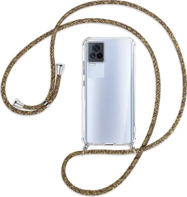 Produktbild von Handykette Backcover-Schutzhülle mit Band (Metall silberfarben) für vivo IQOO 7 - braun+beige