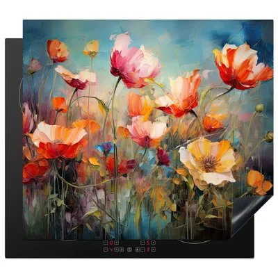 Produktbild von KitchenYeah© Herdabdeckplatte Mohnblumen - Farbenfroh - Blumen , 58x51cm, Küche Deko, Glaskeramikkochfeld Herdabdeckung, Abdeckplatte fùr Kochfeld