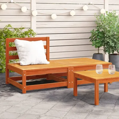 Produktbild von Design Gartensofa ohne Armlehnen mit Fußhocker Wachsbraun Kiefernholz, Gartensofas 2024