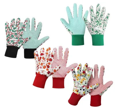 Immagine prodotto di 4 paia di guanti da lavoro con inserti antiscivolo in PVC, resistenti allo strappo, leggeri, ideali per giardinaggio e lavori domestici