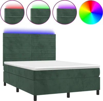 Produktbild von vidaXL Boxspringbett mit Matratze & LED Dunkelgrün 140x200 cm Samt