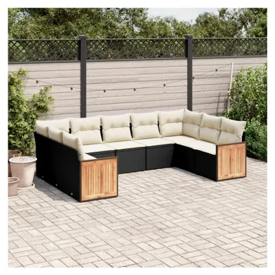 Produktbild von 9-teiliges Garten-Sofagarnitur mit Kissen Schwarz Poly Rattan, Lounge Gartenmöbel Set, Balkonmöbel, Gartenlounge, Gartensofa