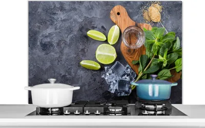 Produktbild von KitchenYeah®  Spritzschutz Küche - Küchenrückwand - Wandschutz für Herd und Spüle - Schneidebrett - Glas - Obst - Zitrone 100x65 - Alu-Dibond (Alternative zum Spritzschutz aus Glas) - Hitzebeständig -