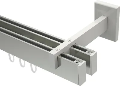 Produktbild von Interdeco Innenlaufstange / Gardinenstange mit Innenlauf Edelstahl-Optik / Weiß, Typ Smartline Paxo (Kappe), 14x35 mm 2-läufig, 280 cm