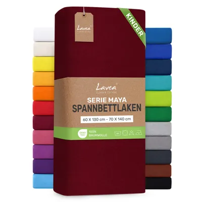 Zdjęcie produktu dla Lavea® Prześcierełka na materac dla dzieci, 60x130 cm - 70x140 cm, wzór Maya, 100% bawełna – Miękka, oddychająca prześcieradło do materacy o grubości do 12 cm - kolor bordo