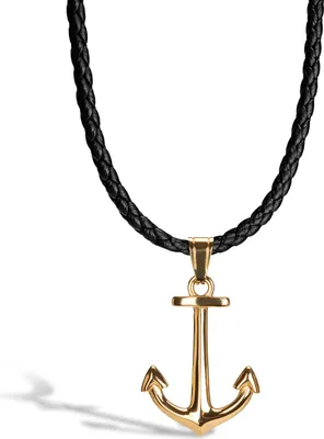 Produktbild von SERASAR | Lederhalskette für Männer [Anchor] mit Gold Stainless Steel | Farbe: Gold | Länge: 60cm